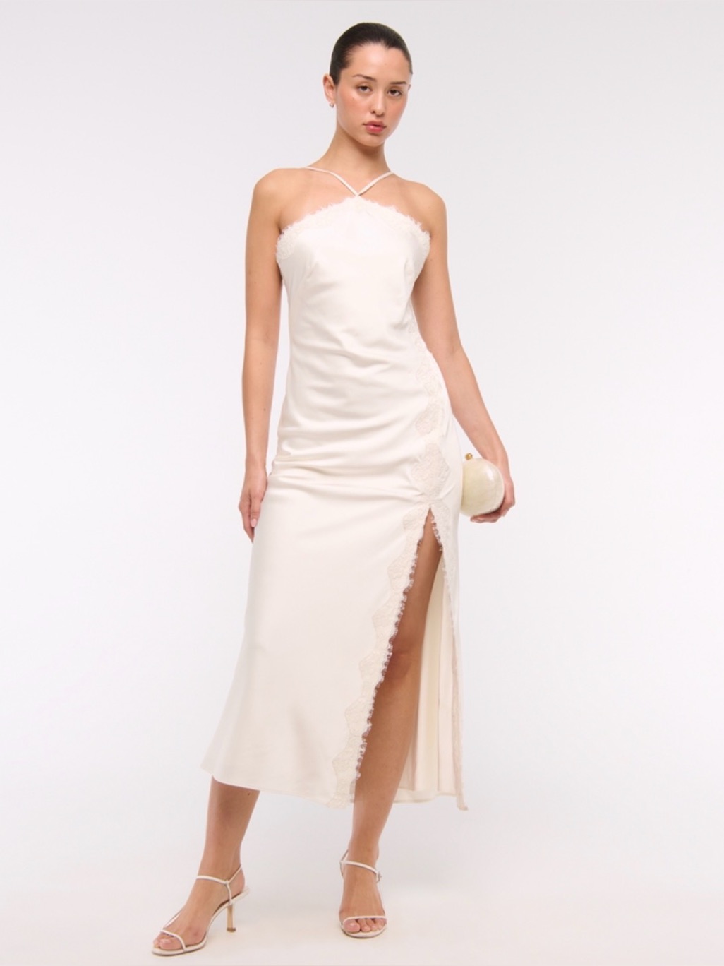 Abercrombie & Fitch High Neck Lace Trim Midi Dress